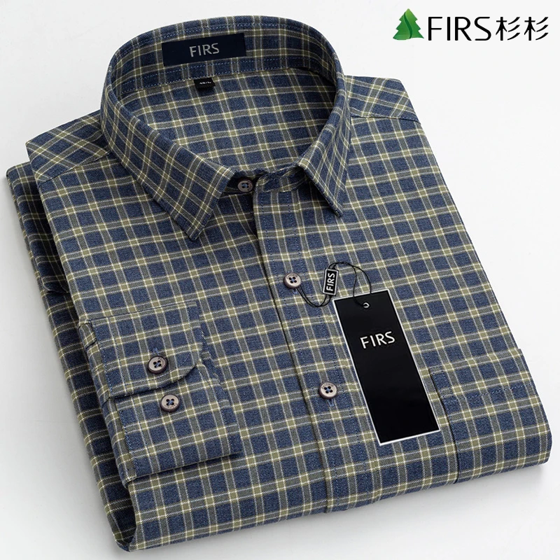 杉杉春秋季男装纯棉商务磨毛格子长袖衬衫男士休闲中老年格纹衬衣