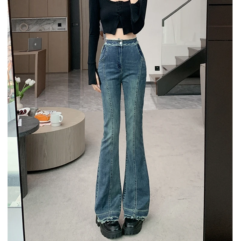 2-300斤胖mm大码女装高腰遮肉显瘦牛仔裤梨型身材修身百搭微喇裤