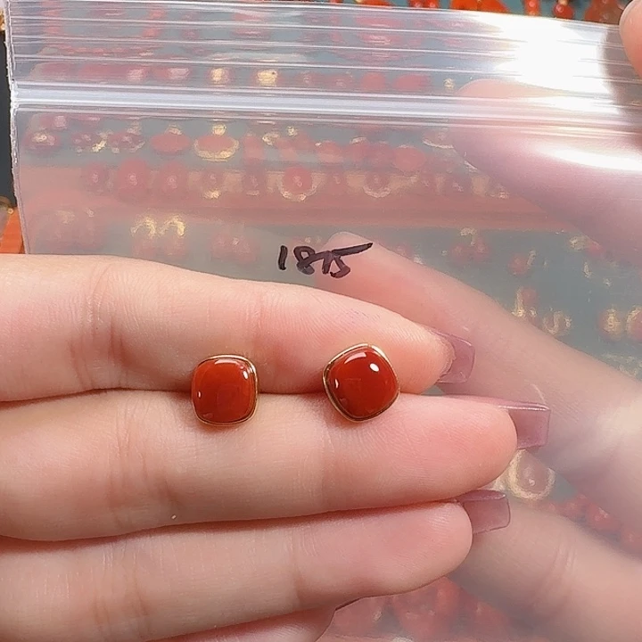 南红玛瑙银S925镶嵌耳饰