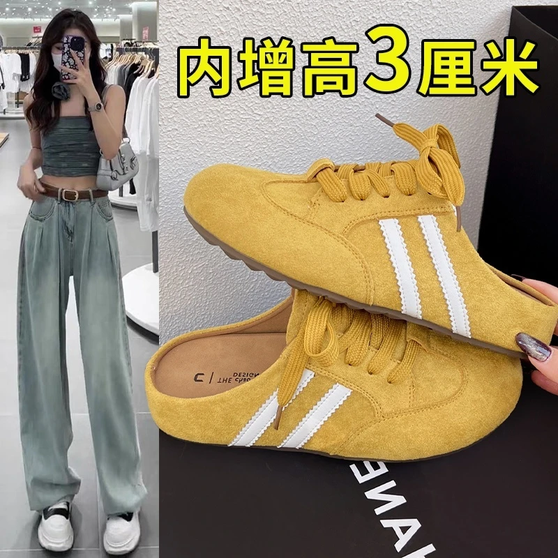 超火休闲包头半拖鞋女外穿2025春夏新款厚底内增高懒人凉拖德训鞋