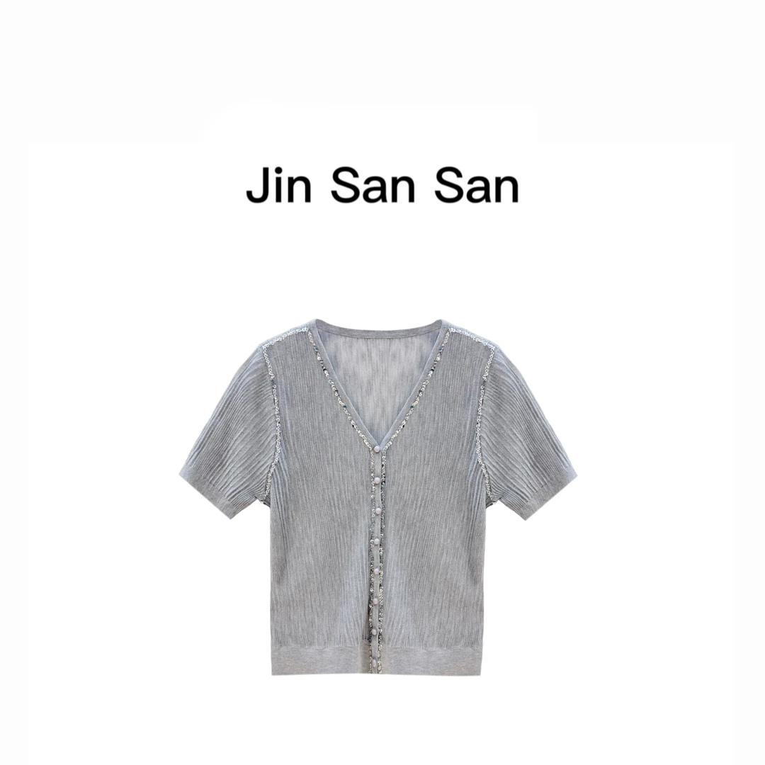 金三三【千金小姐】2025夏季新款时尚天-丝+亚麻设计师上衣H3129