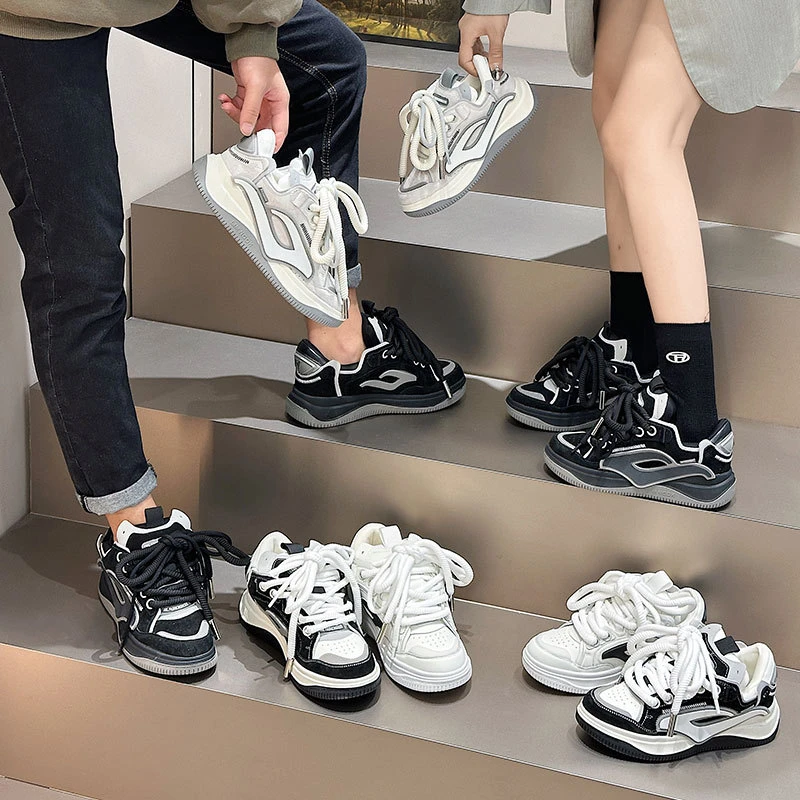 赵露思同款老爹鞋女真皮厚底百搭面包鞋小众原创情侣款男休闲板X