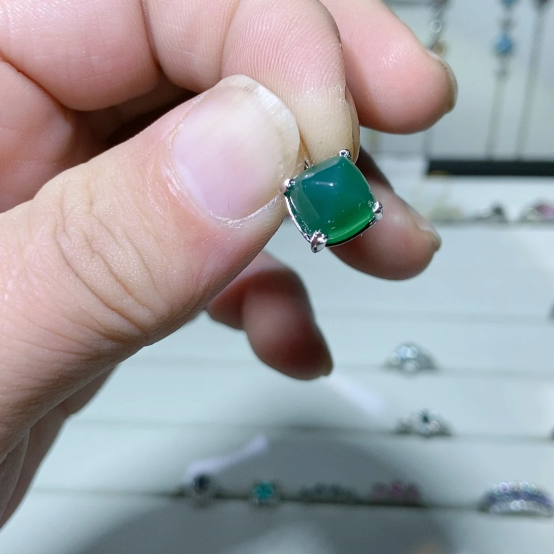 绿水晶戒指银S925镶嵌