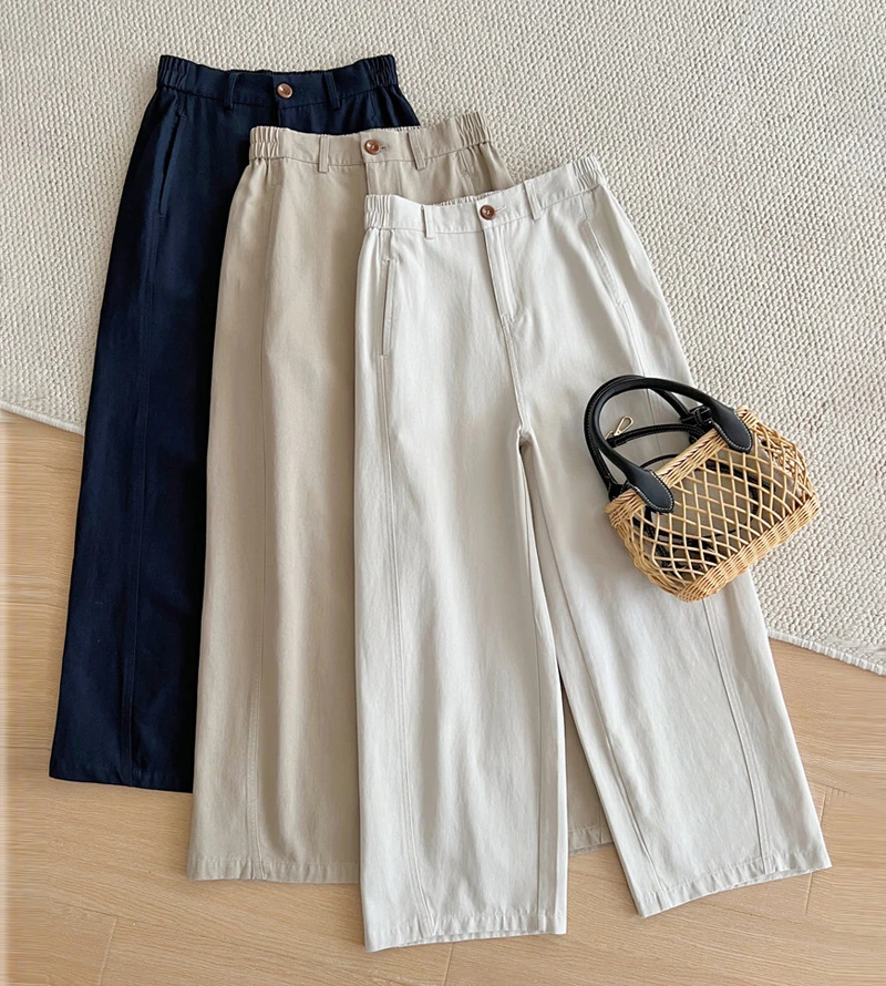 【适合身高155-170】阔腿裤九分牛仔棉秋百搭高腰遮肉九分裤休闲裤