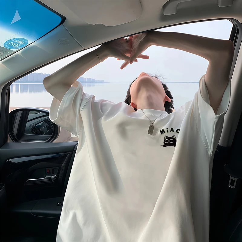 【260G重磅纯棉】卡通短袖t恤男夏季猫咪印花潮牌高品质休闲半袖