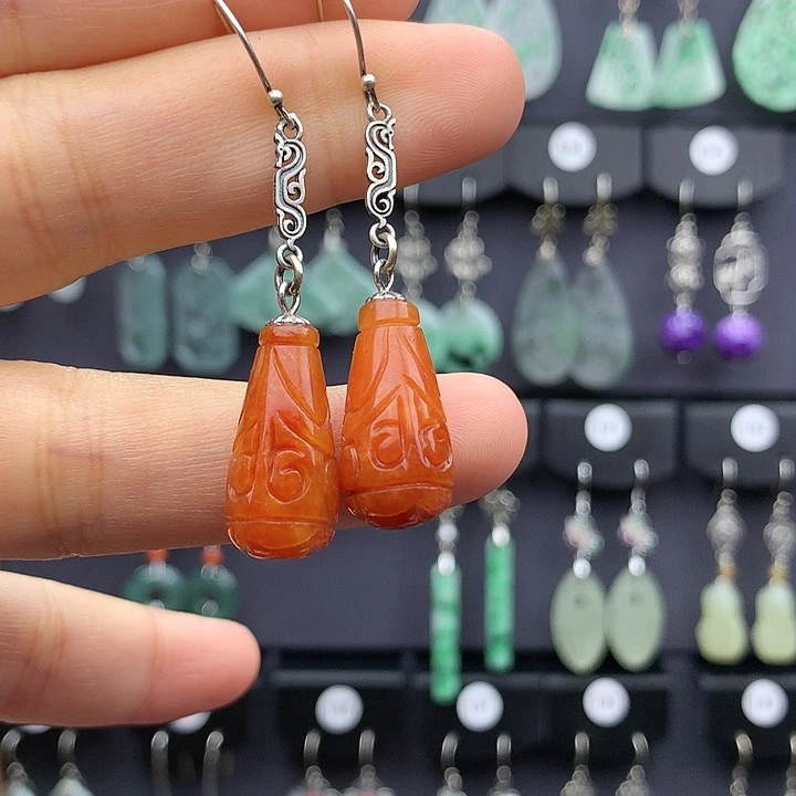 翡翠耳饰银S925镶嵌冰*梅55556