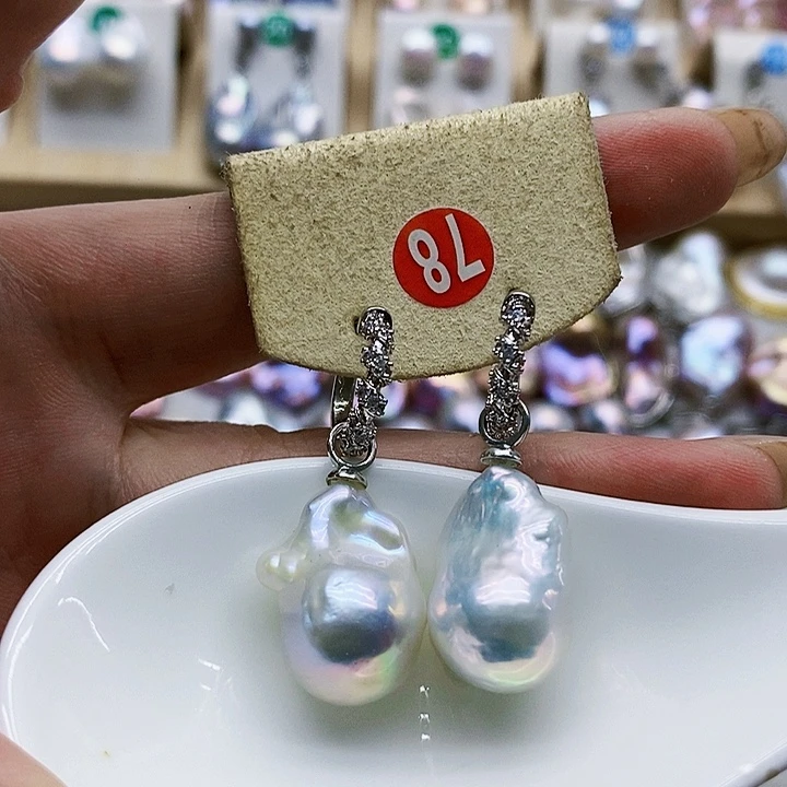 银S925镶嵌淡水珍珠耳饰