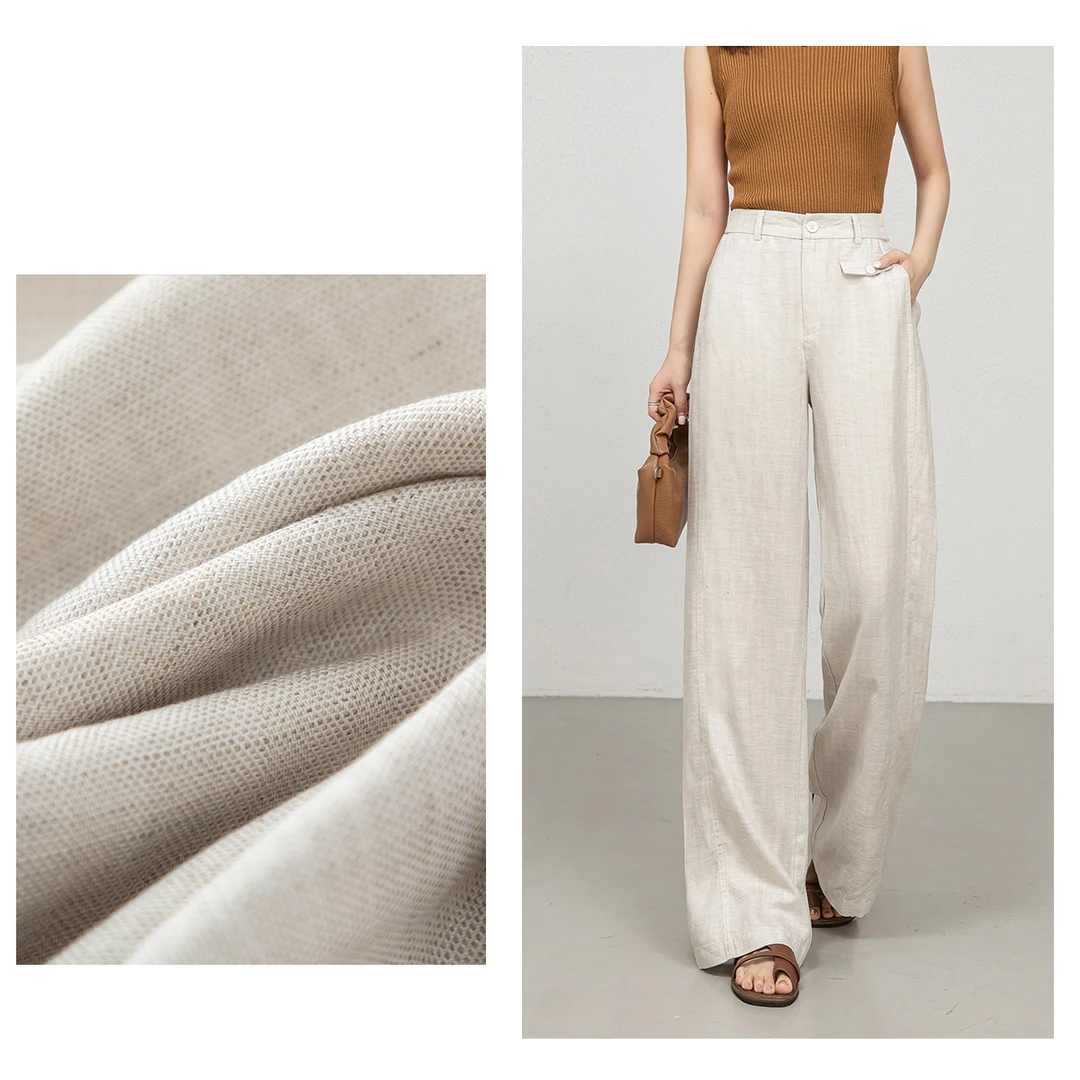【天丝亚麻】麻本色直筒裤女宽松透气休闲裤通勤百搭微弧形直腿裤