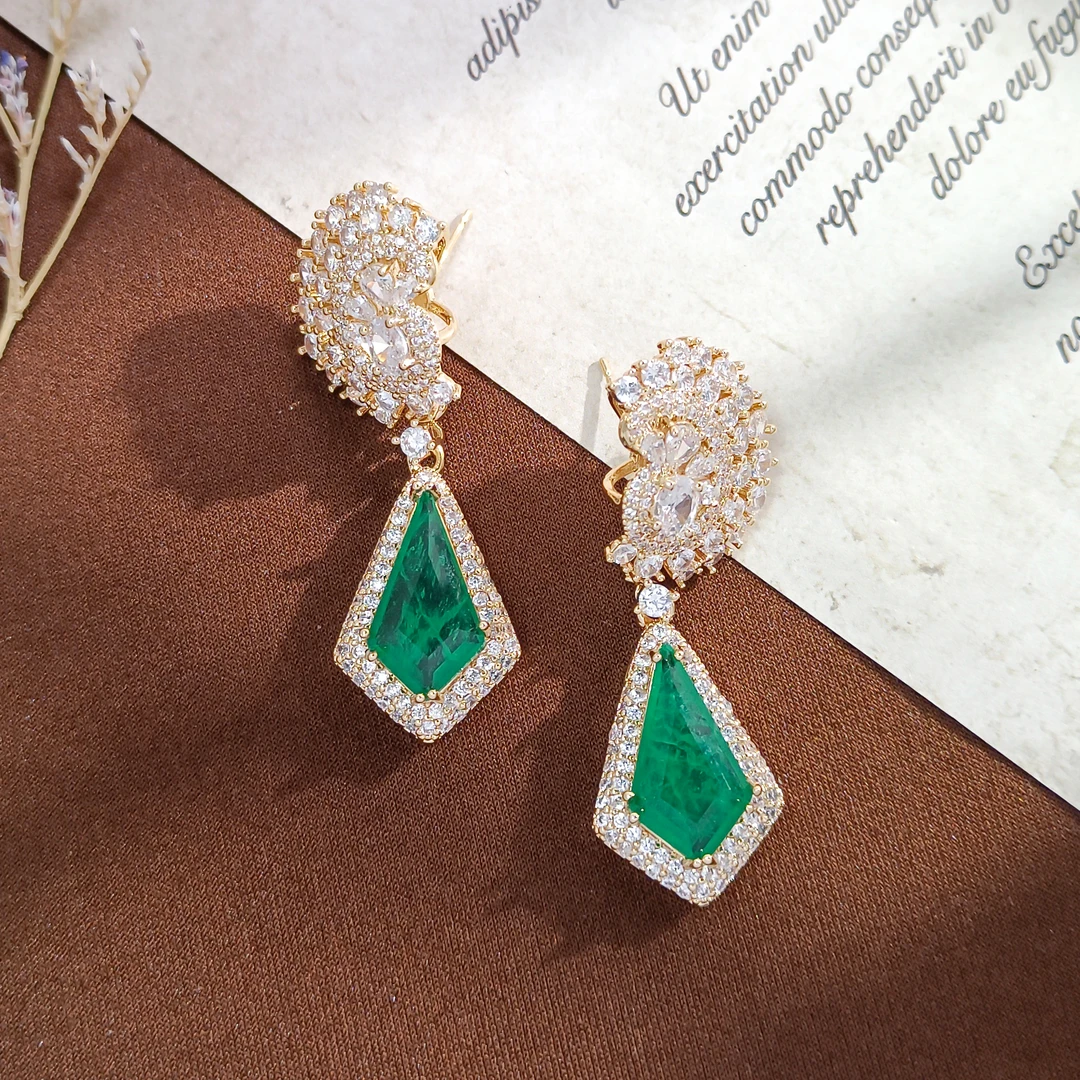 铜合金合成锆石耳饰 WYSX-008579【竹影云辉】耳饰简约小众时尚