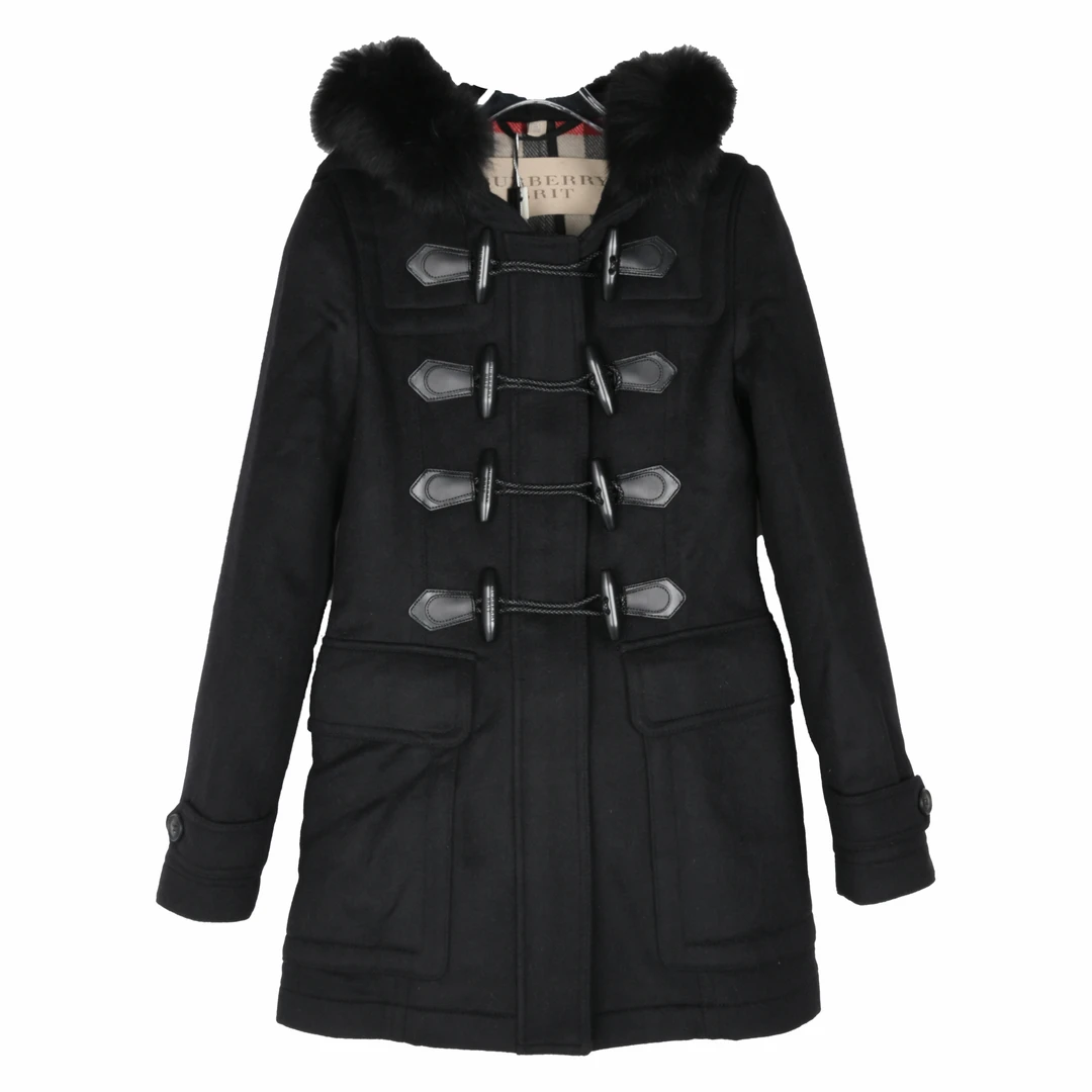 BURBERRY/博柏利女士牛角扣连帽羊毛大衣可拆卸毛领3976143