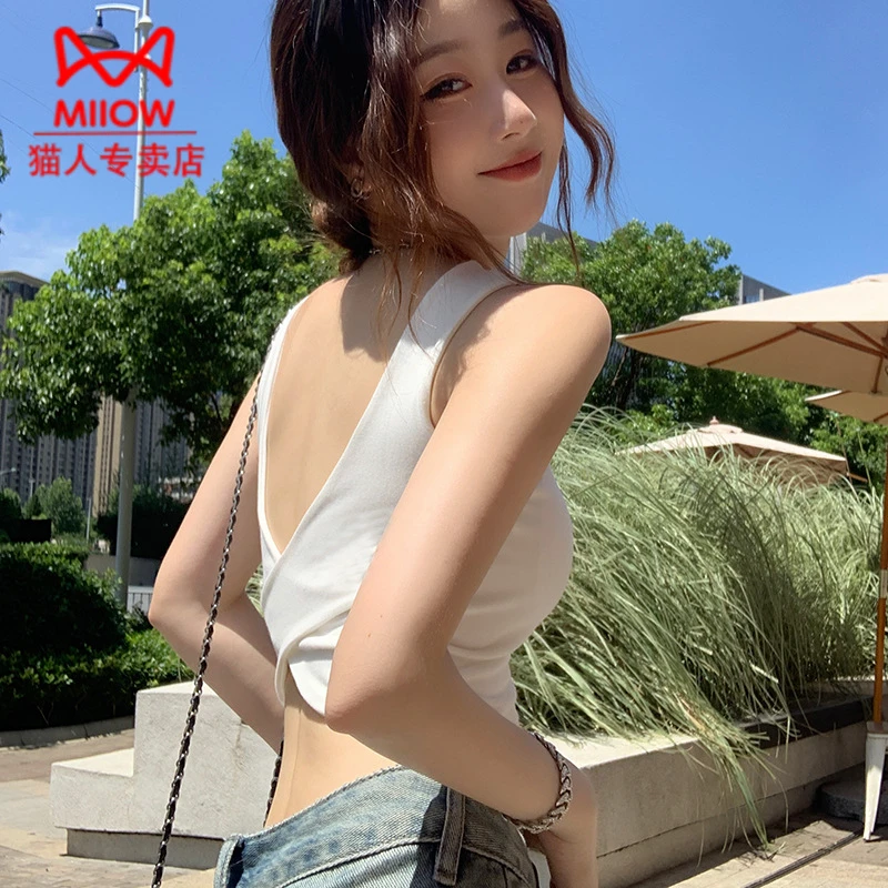猫人白色方领吊带背心女内搭可外穿高级感美背无袖文胸一体式上衣