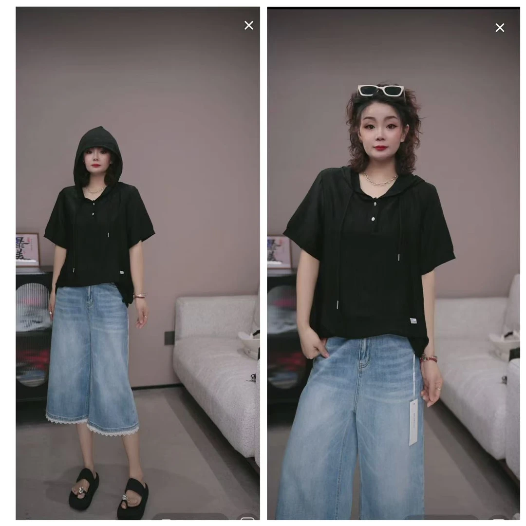 【NO退换】瑕疵品  品牌【高端80醋酸连帽树纹短袖帽衫】MLQ 56100