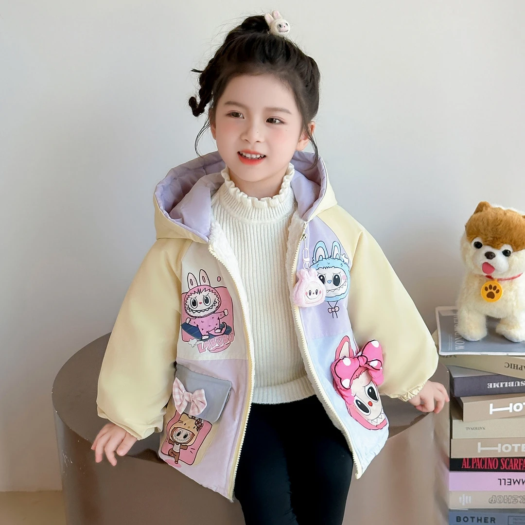 女童加绒外套秋冬2025新款洋气儿童拉布布拼色派克服宝宝秋装上衣