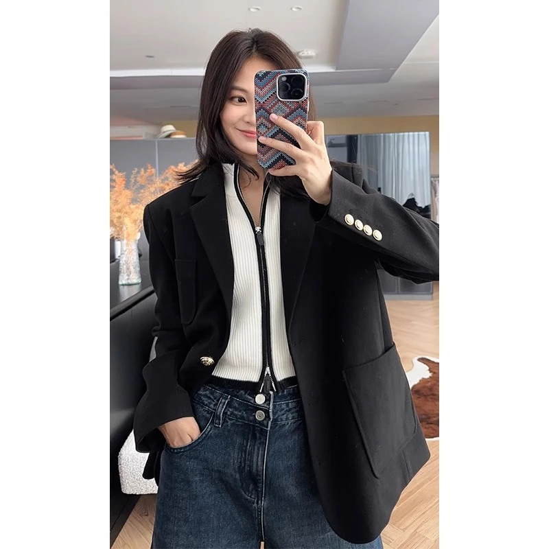 美洋MEIYANG【特卖捡漏】黑金西装 毛呢帅气字母刺绣通勤西服