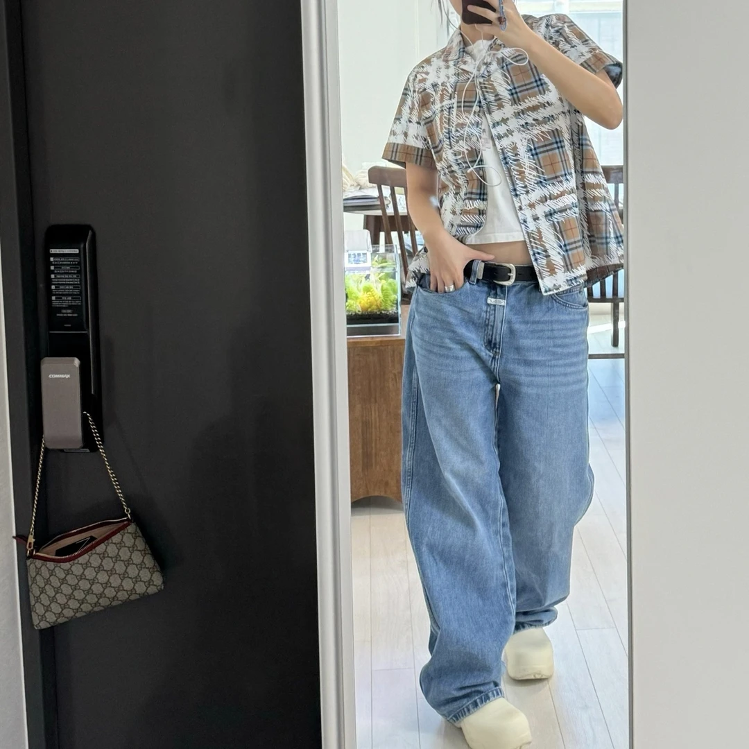 99新 BURBERRY/博柏利 格纹涂鸦设计拼色棉质衬衫 40 M码 016295