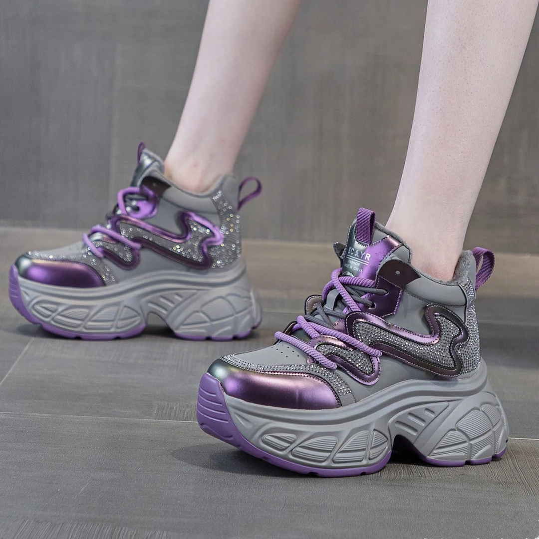 新款加绒保暖内增高老爹鞋女款真皮2025秋冬厚底小个子高帮鞋运动