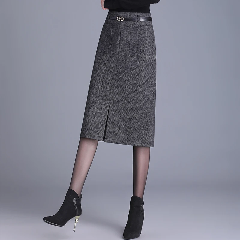 毛呢加厚半身裙小个子开叉直筒包臀裙女裙子秋冬高级感超好看半裙