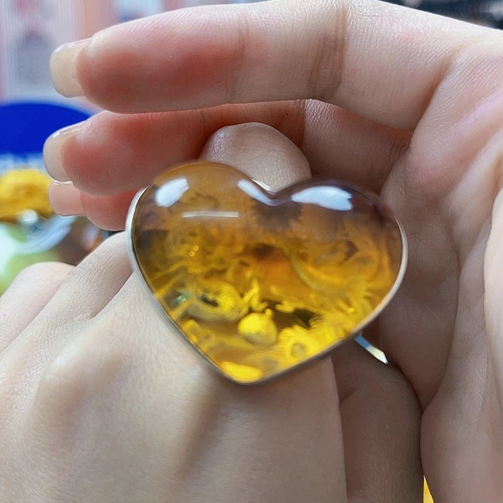 蜜蜡银S925镶嵌裸石戒指