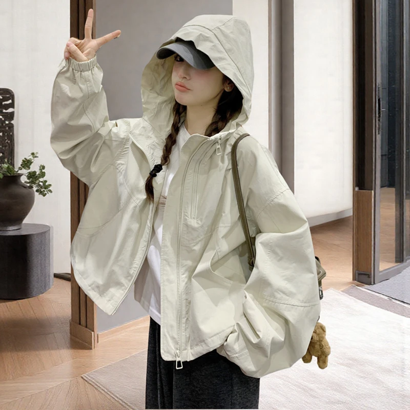 连帽立领夹克女外套女宽松春季常规风衣时尚短款运动短外套
