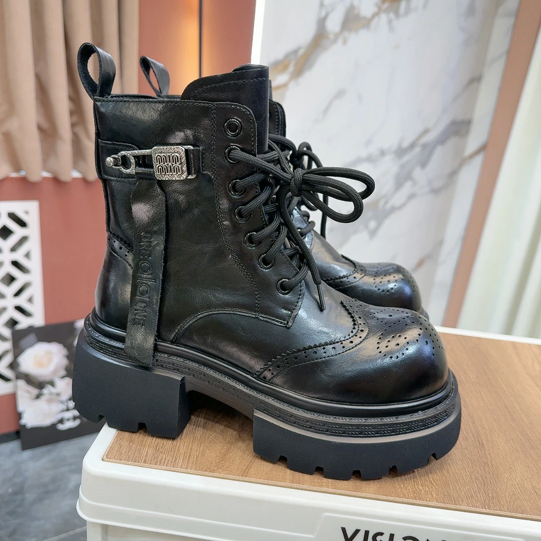 欧货真皮厚底马丁靴新款系带英伦风百搭休闲短靴机车靴966-8沃