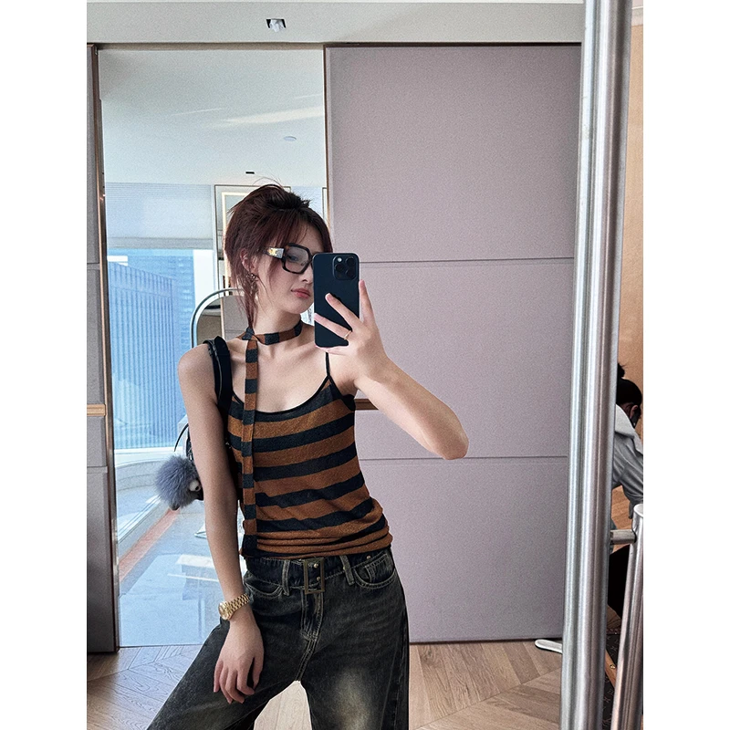 CHICHEN/晨妍 金沙夜晚-自带财力的小背心-法式复古感针织吊带