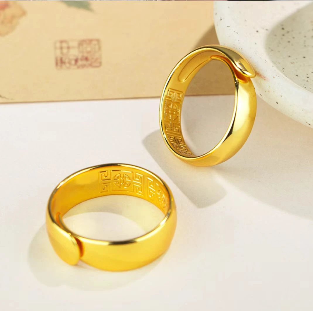合金戒指 合金戒指合金戒指活口可调节黄金时尚光面情侣面包戒