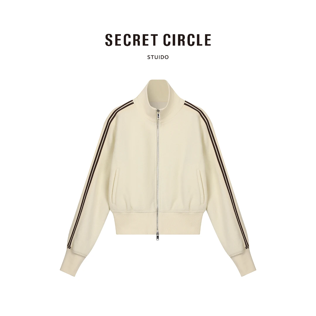 SECRET CIRCLE 100羊毛立领双拉链外套条纹长袖运动19337