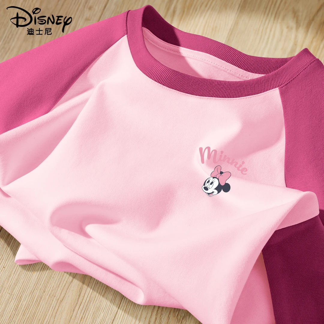 迪士尼女童长袖春秋款2025新款女孩秋季T恤极简风纯棉儿童打底衫