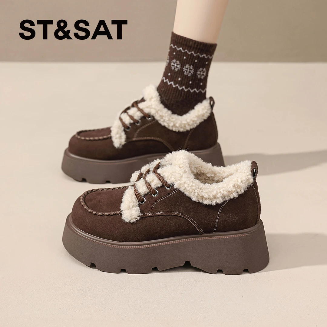 星期六厚底加绒勃肯鞋女2025冬季新款复古保暖棉鞋女小个子雪地靴