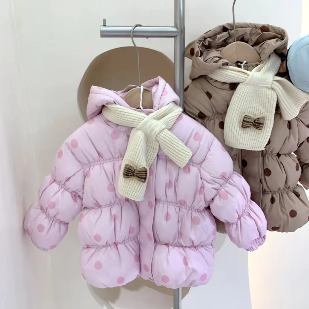 241718 女童冬季加绒加厚韩版满身圆点休闲围巾长袖棉服