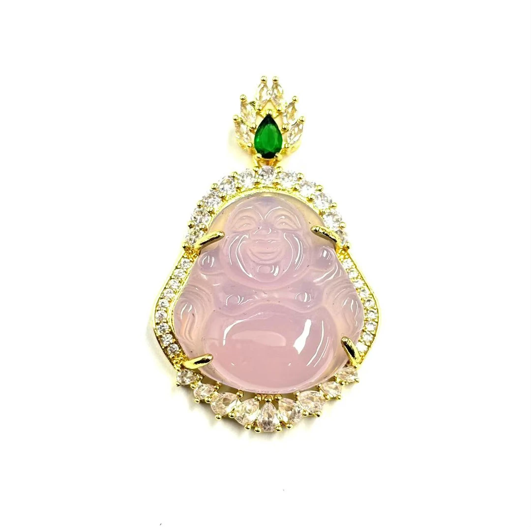 【符老板】y2525-国风设计款冰花芙蓉玛瑙佛公吊坠-赠礼盒-赠链