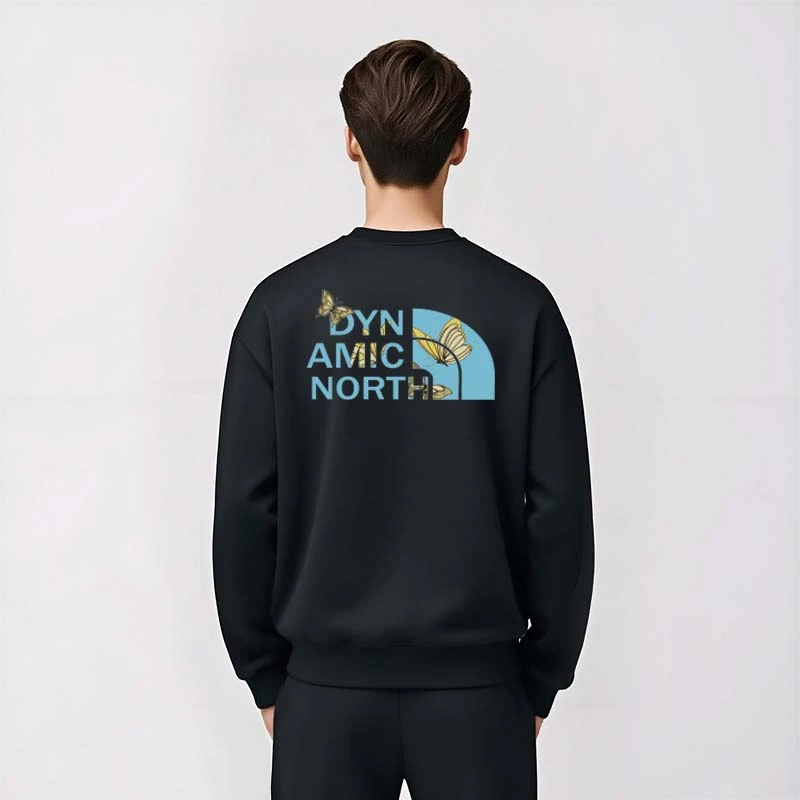 动感北面男子秋冬时尚宽松印花长袖潮流卫衣男士圆领休闲百搭