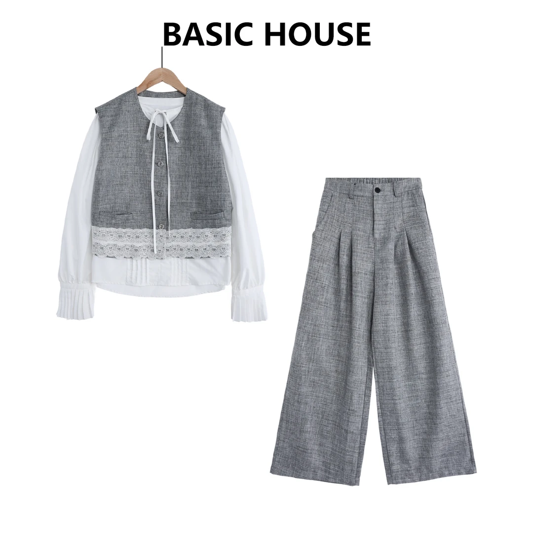 Basic House/百家好早秋显瘦休闲时尚套装宽松小香风JH