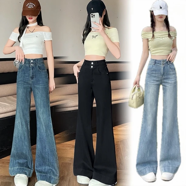 显腿长~加绒新款微喇牛仔裤女2025显瘦修身宽松显瘦显高弹力高腰