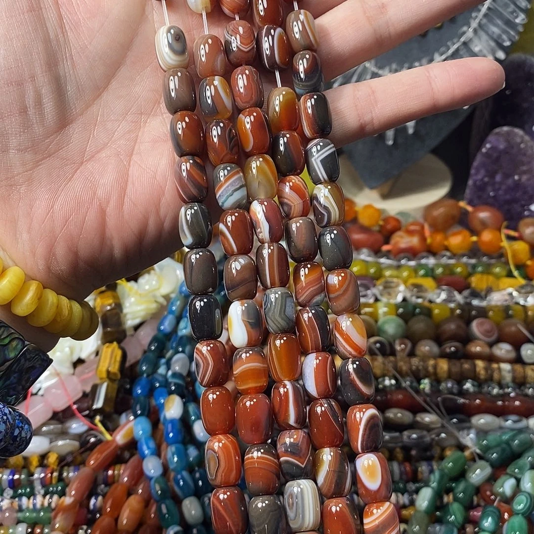 石英质玉未镶嵌，梦幻缠丝玛瑙桶珠10×14mm，