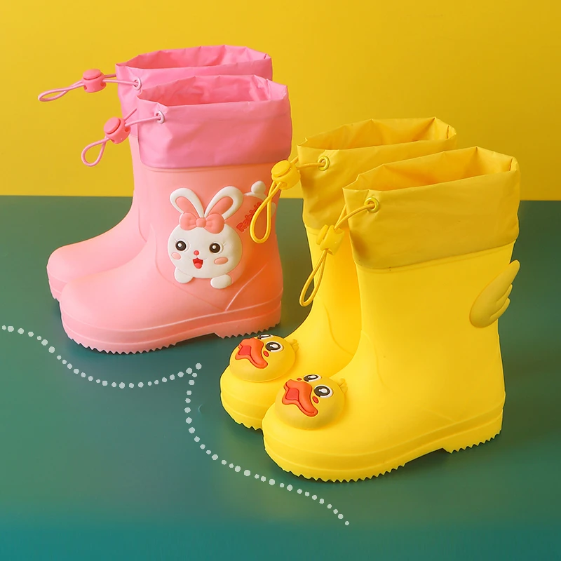 儿童雨鞋男童防滑宝宝小童女童雨靴小黄鸭男孩幼儿园卡通束口水鞋