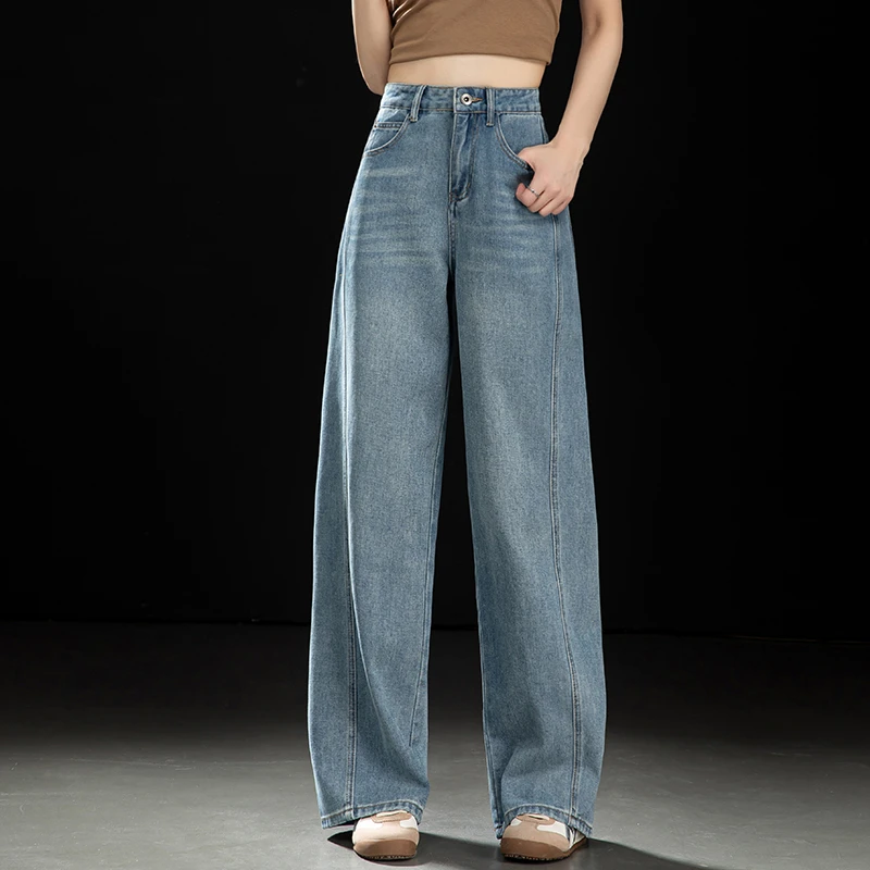 美式弯刀牛仔裤女夏季2025新款遮胯高腰显瘦直筒裤解构香蕉阔腿裤