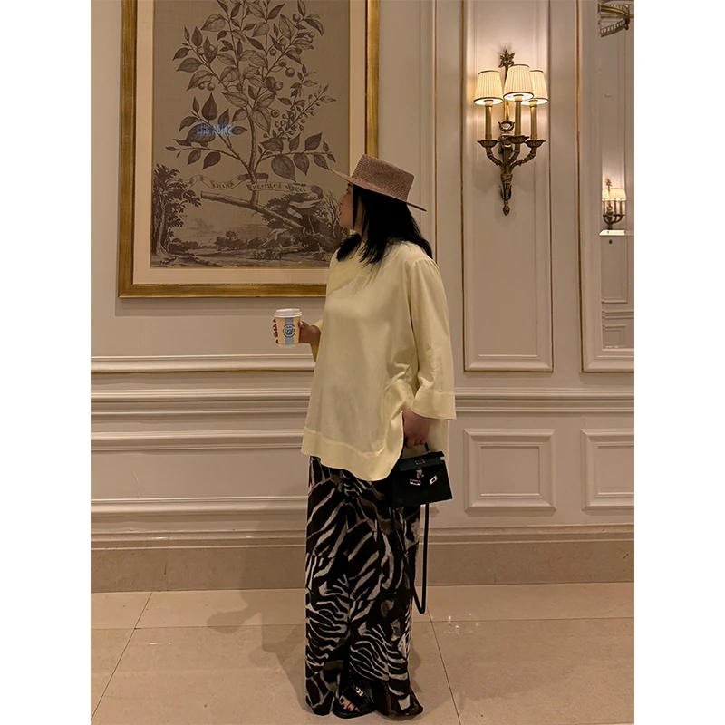 铅笔小鑫大码女装 松弛感 巨显瘦高腰斑马纹阔腿裤