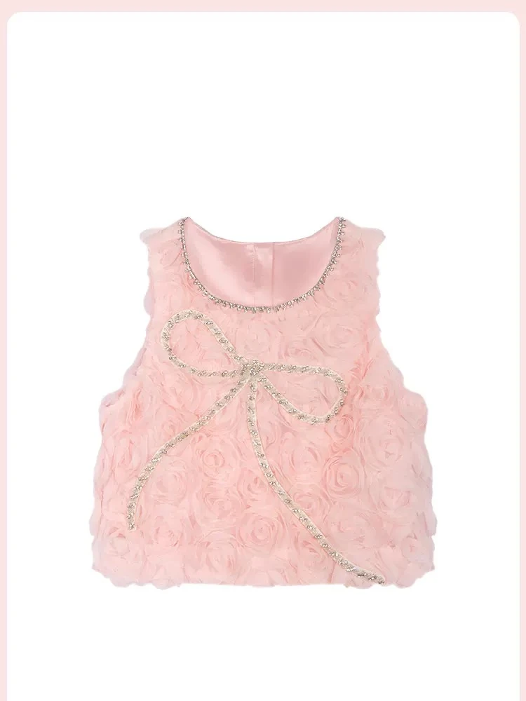 MDM浪漫玫瑰花闪钻优雅气质千金风上衣