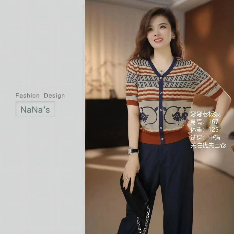 NaNa's 【高 捻 天 丝 】韩系复古撞色V领排扣高级减龄针织衫