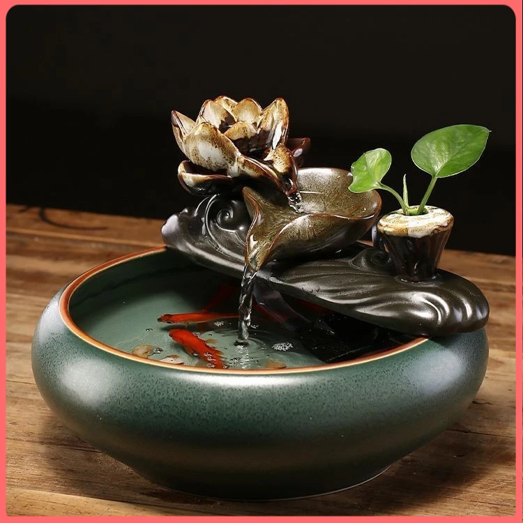 新中式循环水招财流水摆件陶瓷小型桌面客厅茶桌办公室装饰品礼品