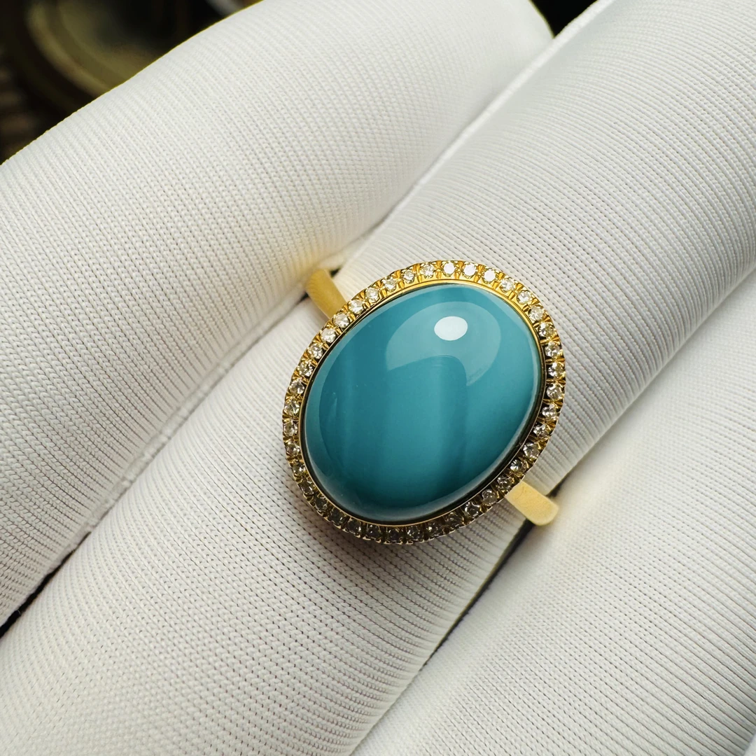 MG1701绿松石水波纹旦面18K金钻石戒指