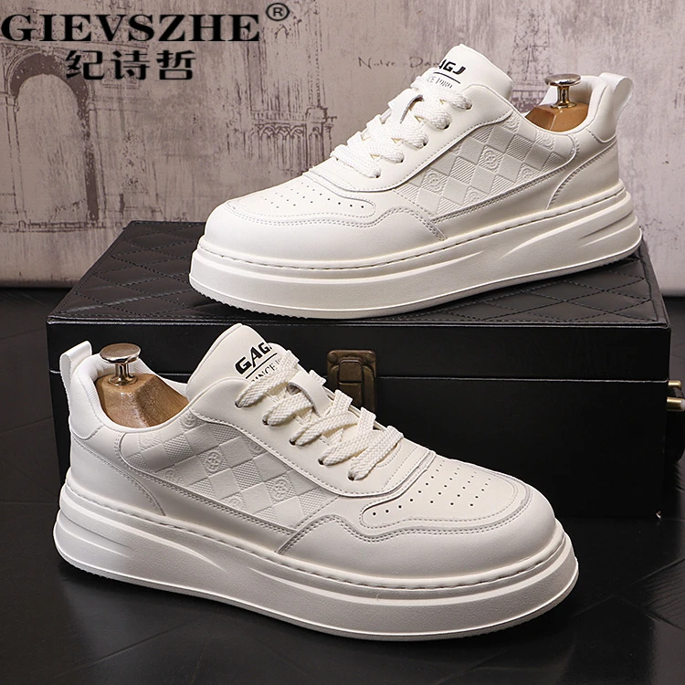 纪诗哲鞋子男款轻奢高端厚底增高休闲鞋潮流百搭舒适透气飞织板鞋