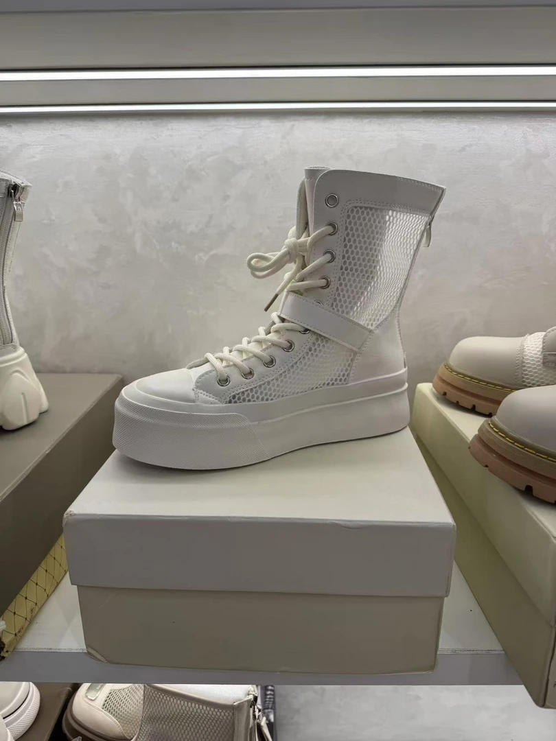 欧洲站潮流时尚女鞋网面高筒马丁靴网靴女鞋夏季透气厚底高帮女鞋