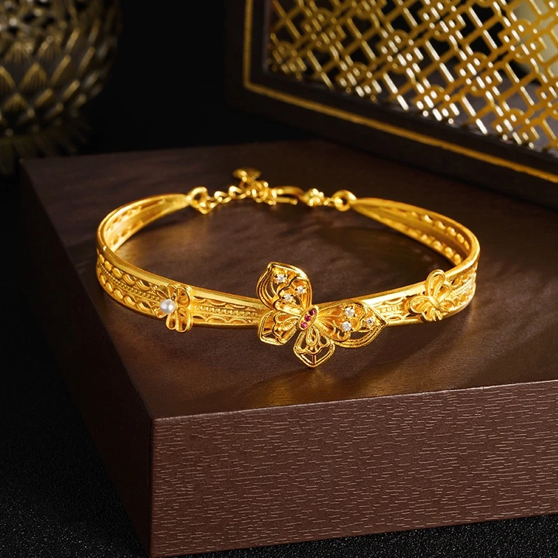 钛钢手镯 复古宫廷风镂空梦幻蝴蝶手镯女款不掉色时尚气质感镯子