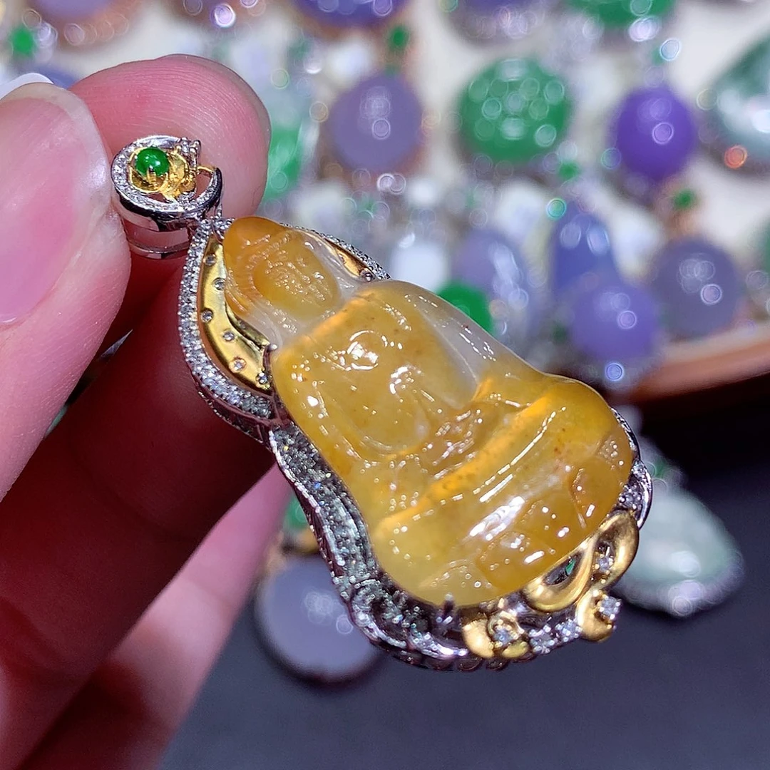 翡翠18K金镶嵌吊坠(不含链)