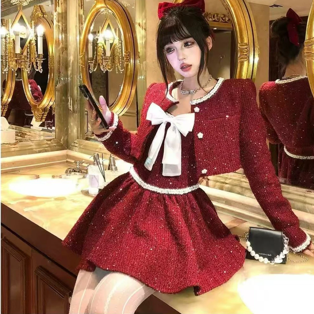 冬季新款宽松短款小香风外套连衣裙显瘦