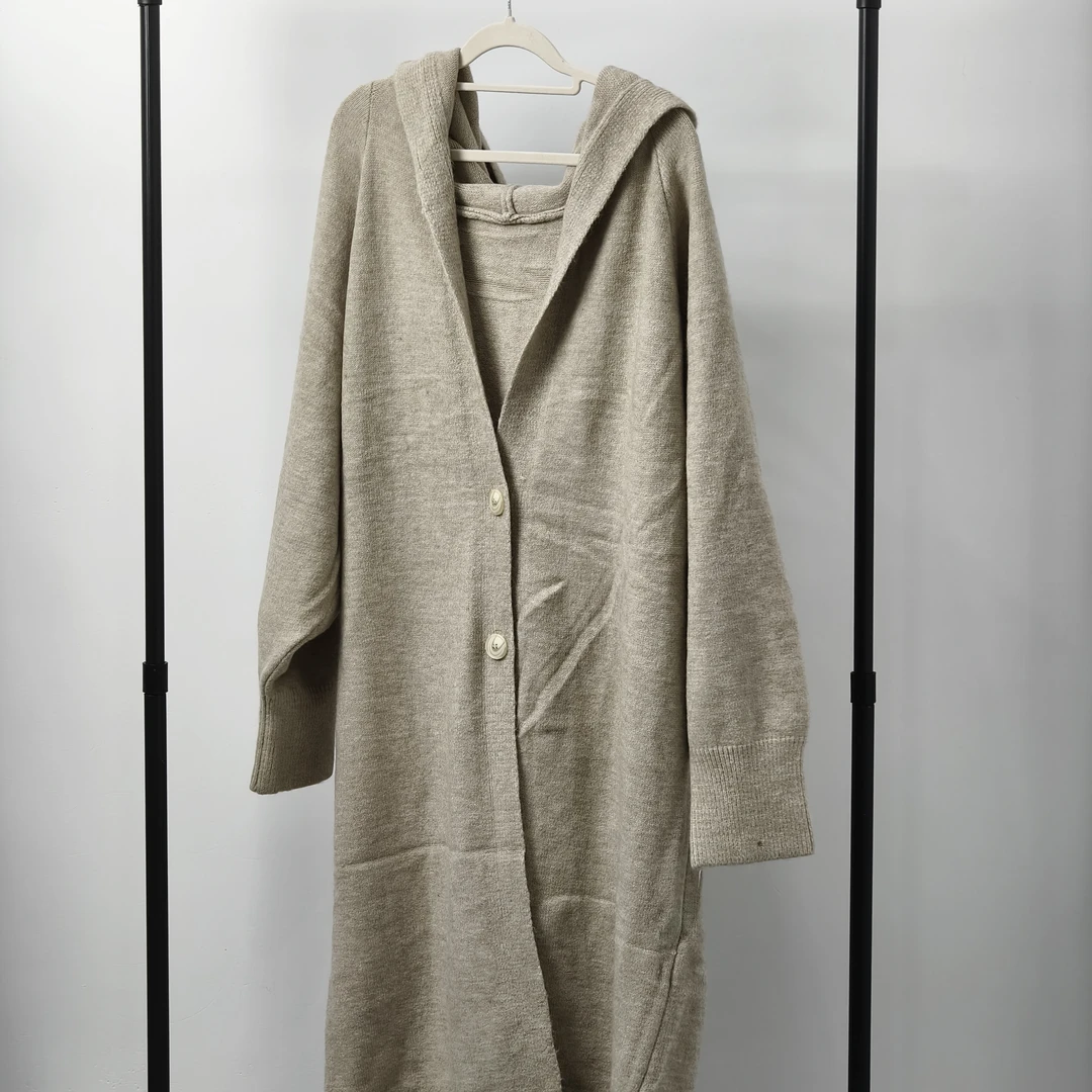 连帽常规针织中长款长款毛针织衫毛衣简约女装毛呢