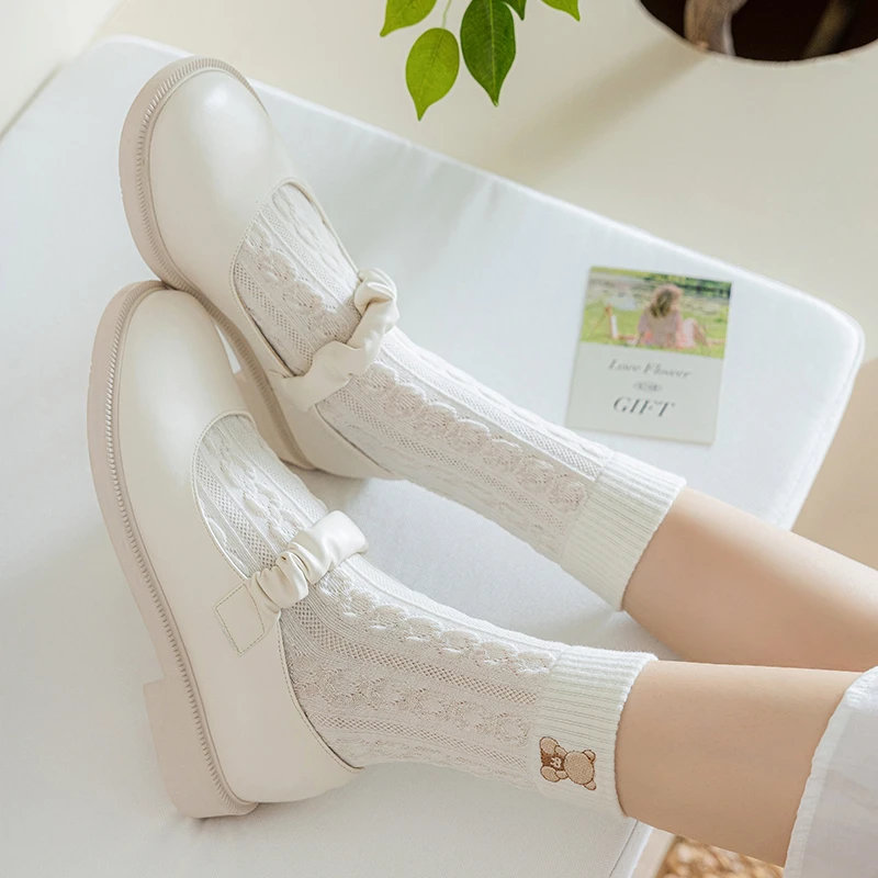 默朴刺绣女袜白色袜子短筒春夏百搭浅口短袜低帮船袜女士棉袜夏天