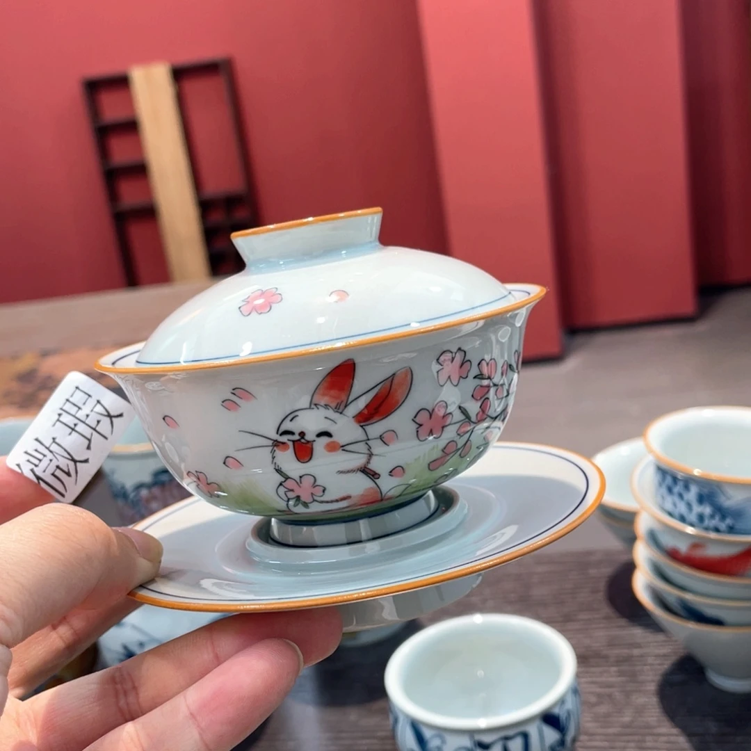 釉下手绘茶具微瑕直播间样品